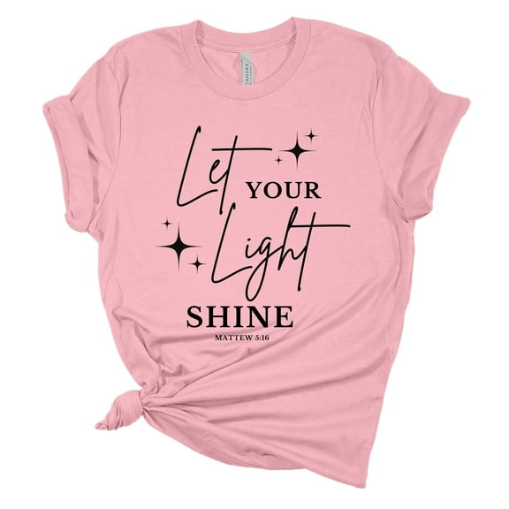 Womens Christian Tshirt Let Your Light Shine Short Sleeve T-shirt-Pink-xxl