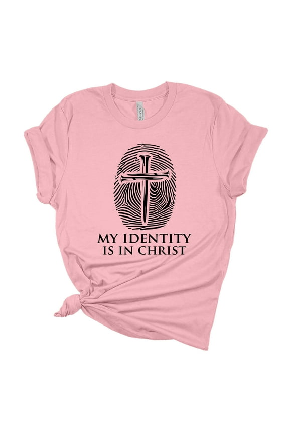 Womens Christian Tshirt My Identity is in Christ Jesus Christian Short Sleeve T-shirt Graphic Tee-Light Pink-4xl