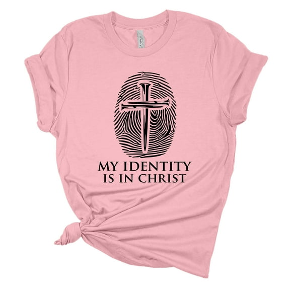 Womens Christian Tshirt My Identity is in Christ Jesus Christian Short Sleeve T-shirt Graphic Tee-Light Pink-small