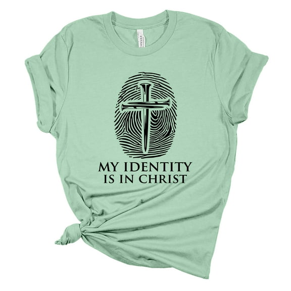 Womens Christian Tshirt My Identity is in Christ Jesus Christian Short Sleeve T-shirt Graphic Tee-Mint-large