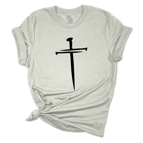 Womens Christian Tshirt Nail Cross Jesus Christian Short Sleeve T-shirt Graphic Tee-Athletic Heather-xxxl