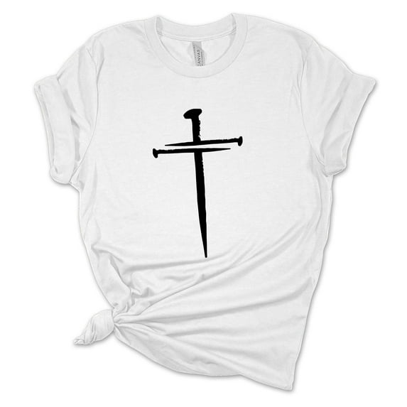 Womens Christian Tshirt Nail Cross Jesus Christian Short Sleeve T-shirt Graphic Tee-White-large