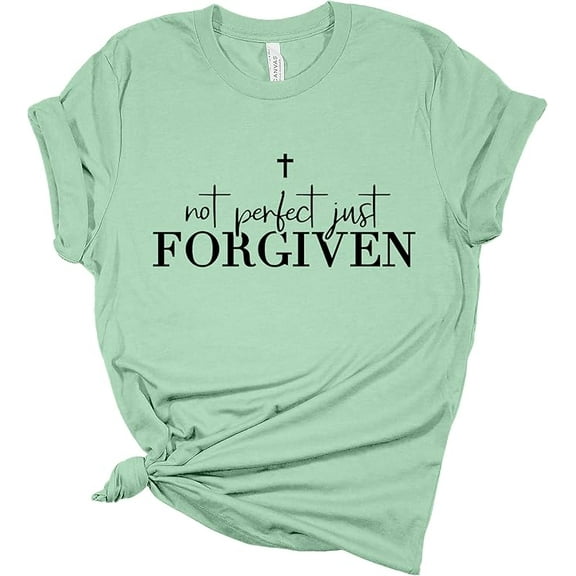 Womens Christian Tshirt Not Perfect Just Forgiven Short Sleeve T-Shirt-Mint-Large