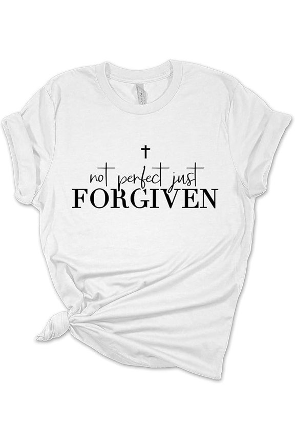 Womens Christian Tshirt Not Perfect Just Forgiven Short Sleeve T-Shirt-White-Large