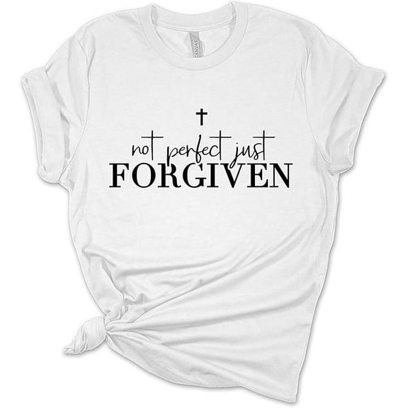 Womens Christian Tshirt Not Perfect Just Forgiven Short Sleeve T-Shirt-White-XL