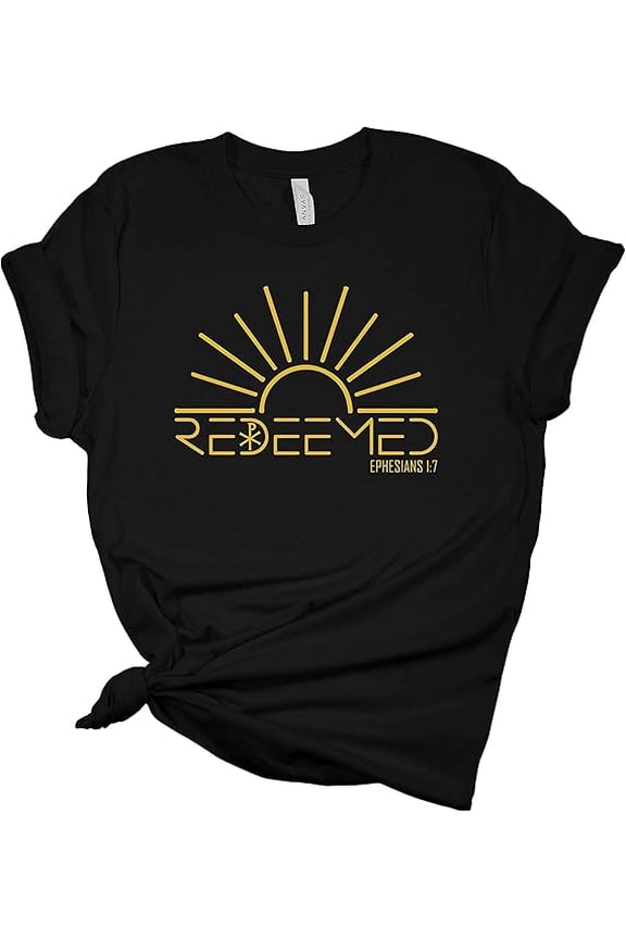 Womens Christian Tshirt Redeemed Ephesians 1:7 Sunshine Short Sleeve T-shirt-Black-XXXL