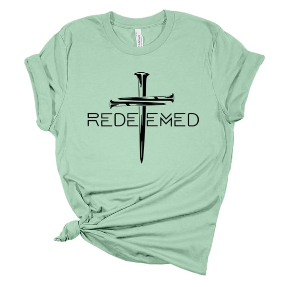 Womens Christian Tshirt Redeemed Nail Cross Jesus Christian Short Sleeve T-shirt Graphic Tee-Mint-xl