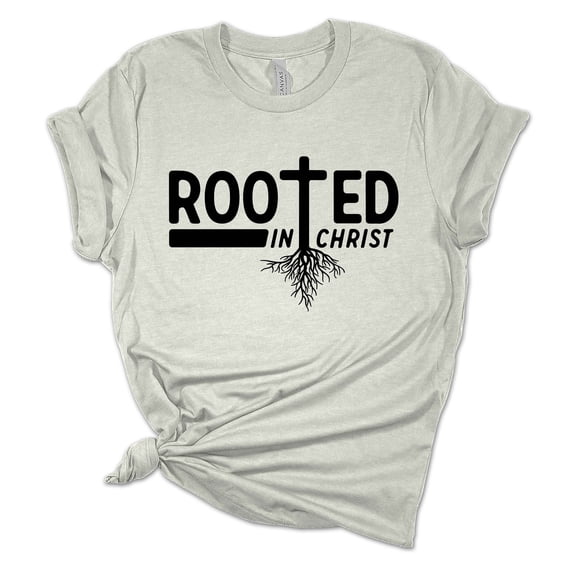 Womens Christian Tshirt Rooted In Christ Cross Jesus Christian Short Sleeve T-shirt Graphic Tee-Athletic Heather-5xl