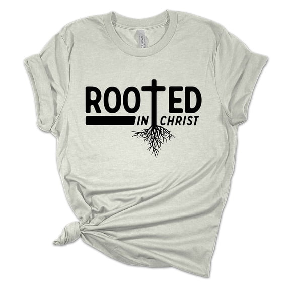 Womens Christian Tshirt Rooted In Christ Cross Jesus Christian Short Sleeve T-shirt Graphic Tee-Athletic Heather-large