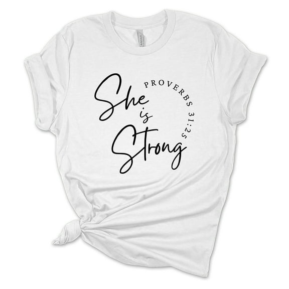 Womens Christian Tshirt She Is Strong Proverbs 31:25 Short Sleeve T-shirt-Mint-small