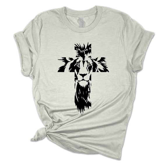 Womens Christian Tshirt The Lion of Judah Cross Jesus Christian Short Sleeve T-shirt Graphic Tee-Athletic Heather-xxxl