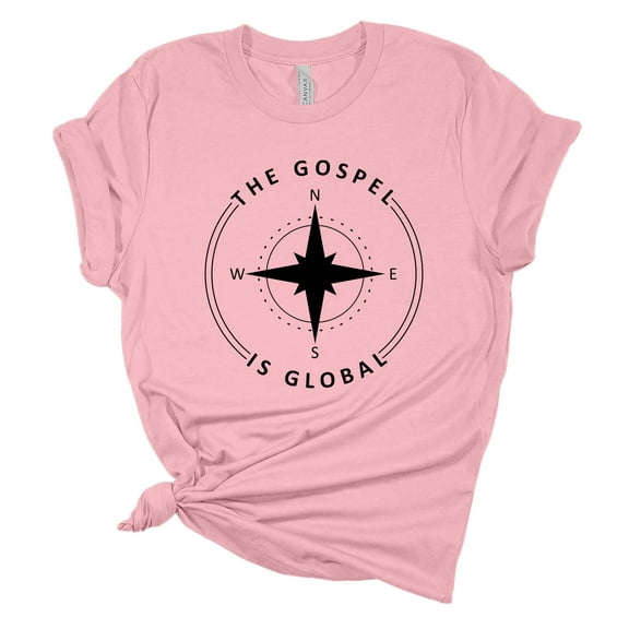 Womens Christian Tshirt the Gospel is Global Compass Jesus Christian Short Sleeve T-shirt Graphic Tee-Light Pink-xxxl