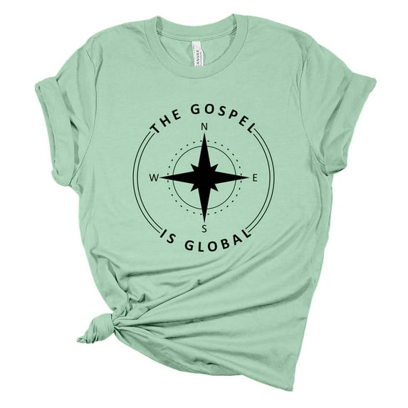 Womens Christian Tshirt the Gospel is Global Compass Jesus Christian Short Sleeve T-shirt Graphic Tee-Mint-xxl