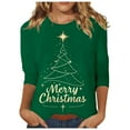 thumbnail image 1 of Womens Christmas Blouses Loose Round Neck Christmas Tree Pattern 3/4 Sleeve Womens Winter Tee,Green,4XL, 1 of 4