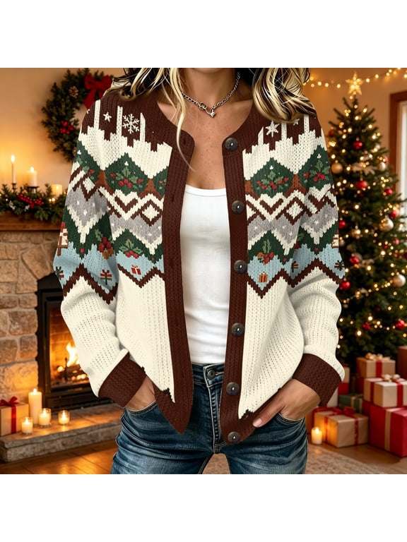 Womens Christmas Cardigan Sweaters Lightweight Long Sleeve Christmas Print Cardigan Plus Size Trendy Lightweight Open Front Sweaters Cardigan