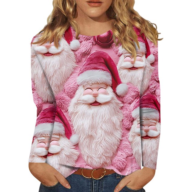 Womens Christmas Costumes Xmas Snowflake Print Blouse Crew Neck