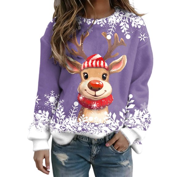 Womens Christmas Cozy Sweatshirt Smooth Long Sleeve Lightweight Build Printed Great for Family Gatherings and Christmas Parties with a Relaxed Feel