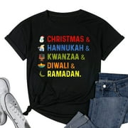 Womens Christmas Diwali Kwanzaa Hanukkah Ramadan T-Shirt Black Small
