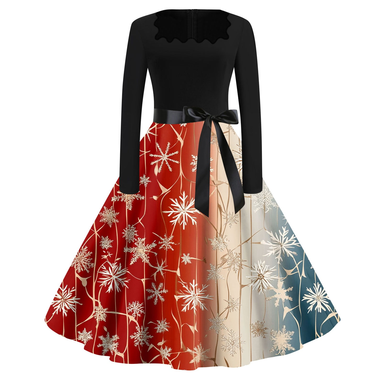 Womens Christmas Dress 1950s Plus Size Glitter Xmas Tree Print Dresses ...