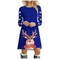 thumbnail image 1 of Womens Christmas Dress Christmas Party Dresses Christmas Womens Long Sleeve Crew Neck Deer Printed Soft Dress Fashion Party Swing Dress, 1 of 4