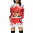 thumbnail image 1 of Womens Christmas Dress Holiday Dress for women's Christmas Printed Long Sleeved Hooded Sweatshirt With Pocket Hoodie Pullover Dress Hoodie, 1 of 4