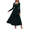 thumbnail image 1 of Womens Christmas Dress Velour Cute Long Sleeve Dresses Womens Green Dresses A-line Dresses Holiday Party Dress Women's Fall Dress, 1 of 5