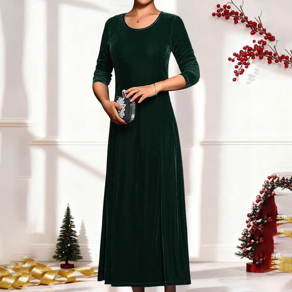 Womens Christmas Dress Velour Long Sleeve Dresses Women Green Dress A-line Dresses Party Dresses Fall Dresses Women