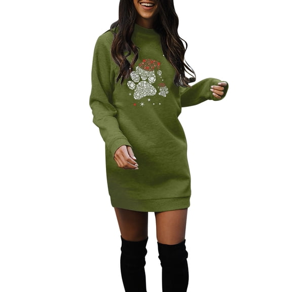 Womens Christmas Dresses Fall Dresses Winter Merry Letter Print Sweatershirts Long Sleeve Crewneck Lightweight Pullover Dress