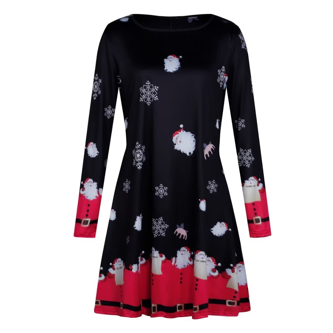 Womens Christmas Dresses Long Sleeve Casual V-Neck Cocktail Floral ...