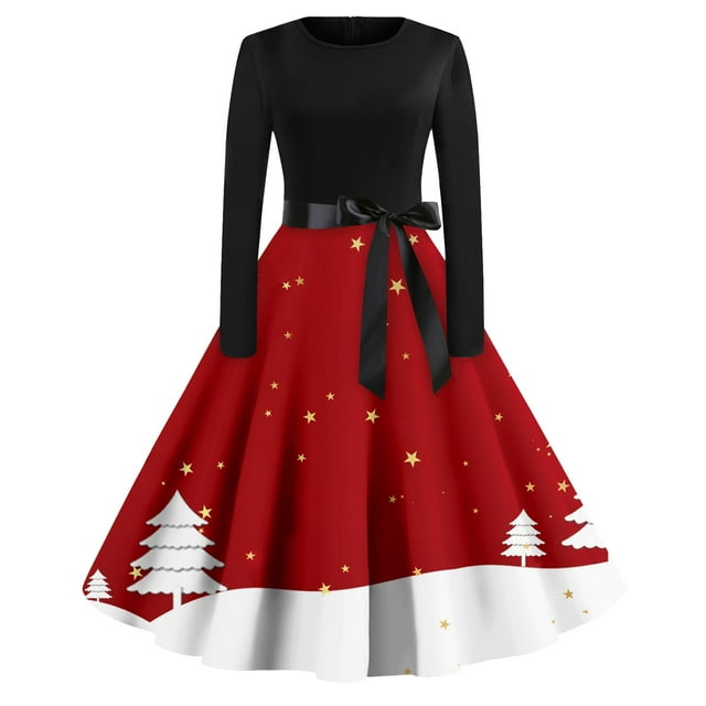 Womens Christmas Dresses Long Sleeve Crew Neck 2024 Cute Snowflake