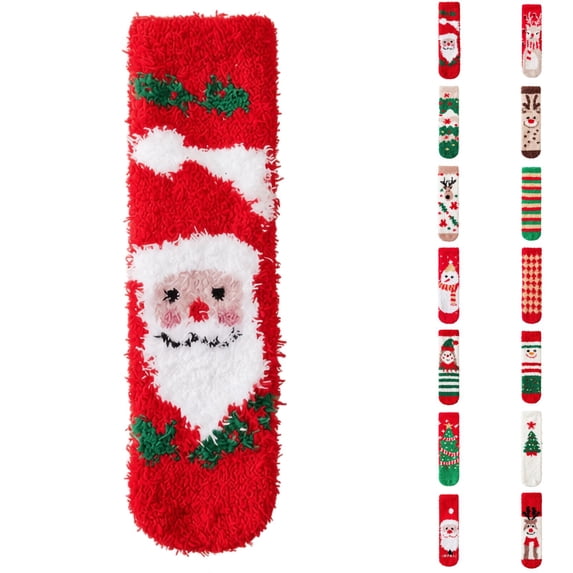 Womens Christmas Fuzzy Socks Soft Coral Fleece Holiday Crew Socks Warm Cozy Winter Home Sleeping Socks One Size