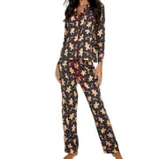 LOLIUICCA Womens Christmas Gingerbread Man Printed Pajamas Set Long Sleeve Button Down Tops and Pants 2Pcs Sleepwear