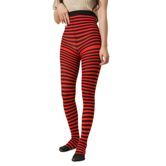 Womens Christmas Halloween Striped Pantyhose High Waist Full Length Tights Leggings Stockings Cosplay Costume Accessory