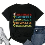 Womens Christmas Hanukkah Kwanzaa Diwali Ramadan Holiday Culture T-Shirt Black Small