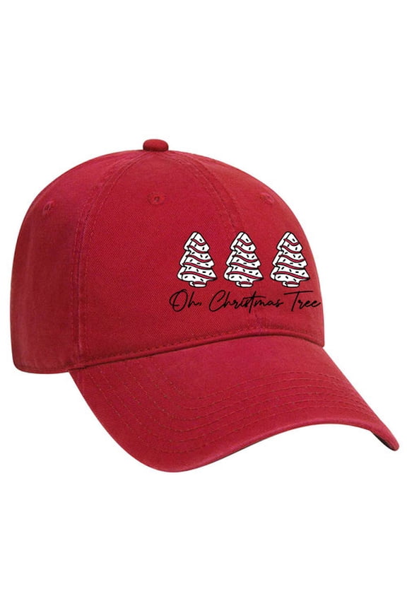 Womens Christmas Hat Oh Christmas Tree Cake Dad Hat Baseball Cap-Red