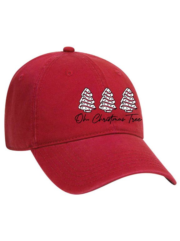 Womens Christmas Hat Oh Christmas Tree Cake Dad Hat Baseball Cap-Red