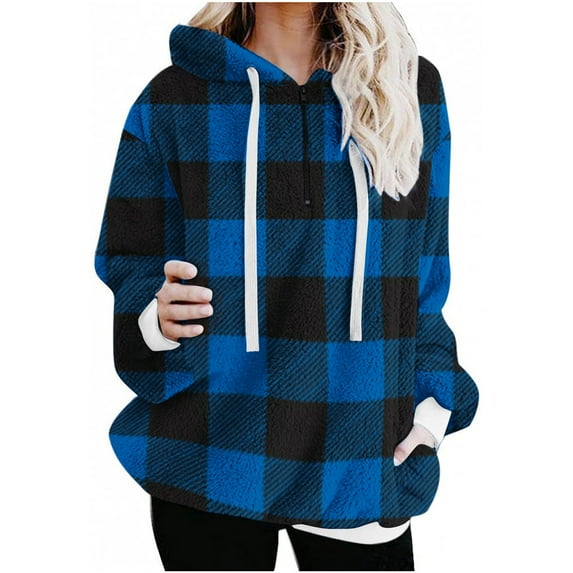 Womens Christmas Hoodies Sherpa Sweatshirts Cute Reindeer Print Pullover Fuzzy Fleece Fluffy Outerwear with Pockets Coat