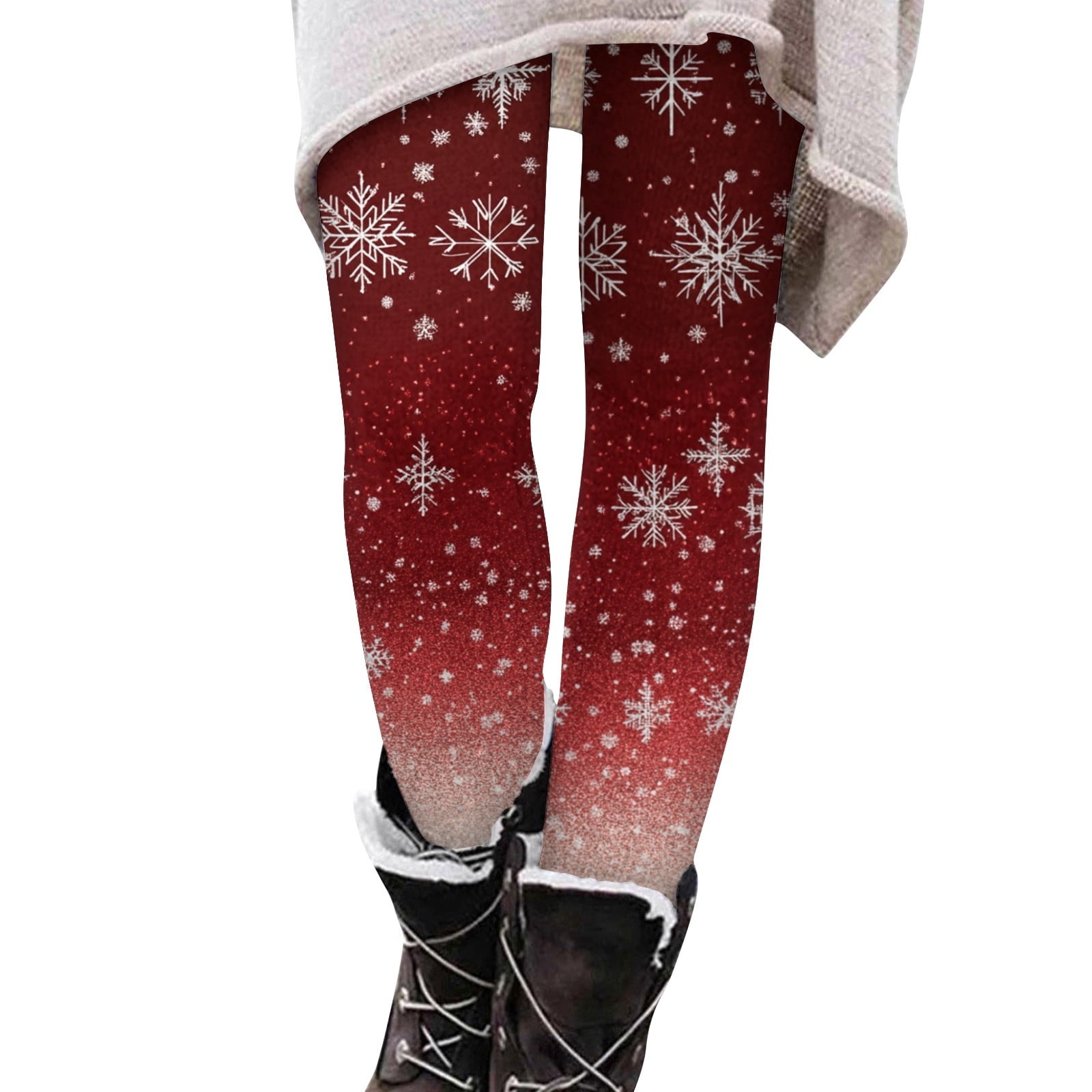 Womens Christmas Leggings Xmas Snowflake Print Gym Leggings Stretch