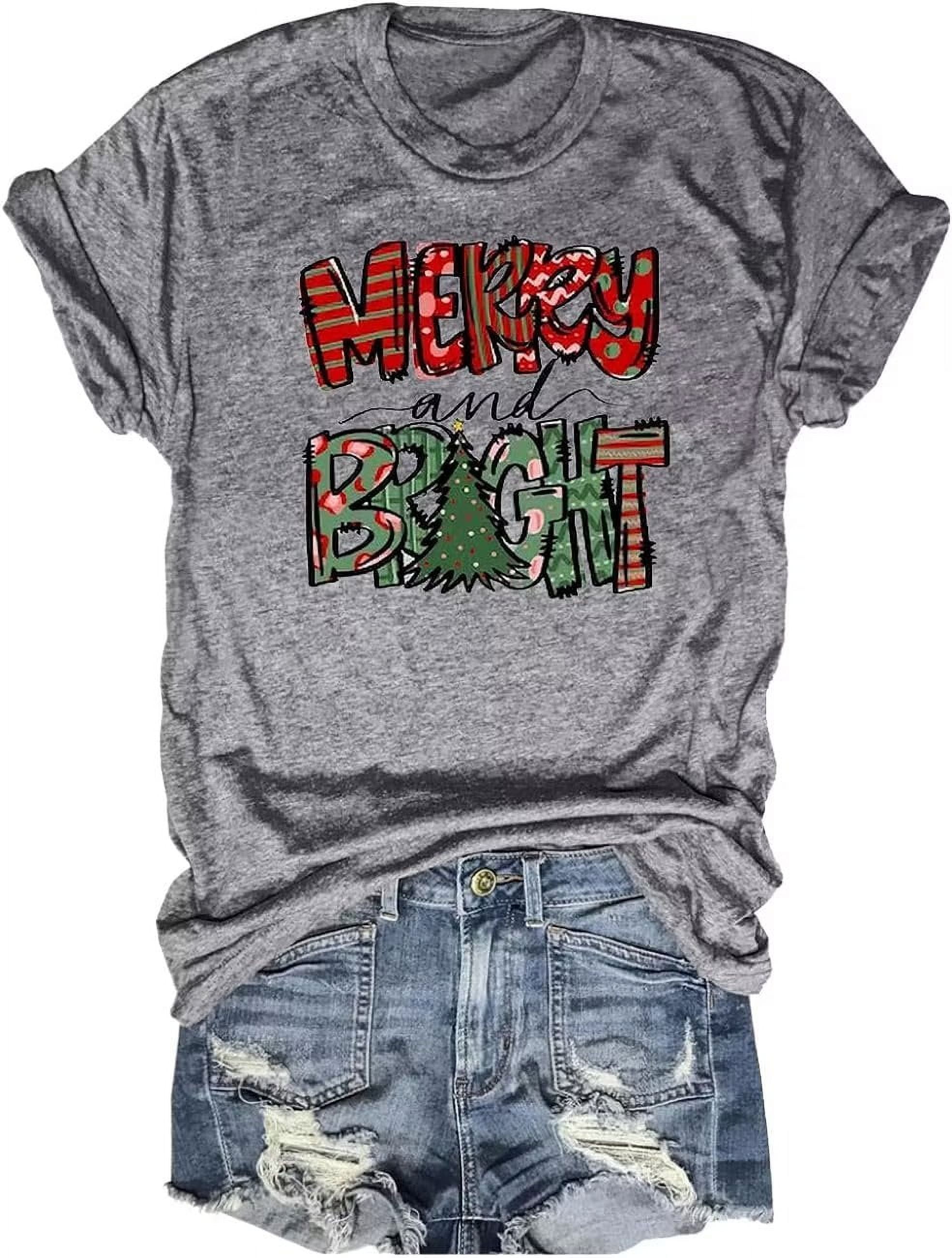 Beopjesk Womens Merry And Bright Christmas T Shirt Red Graphic Tee Beopjesk Womens Merry And Bright Christmas T Shirt Red Graphic Tee