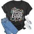 thumbnail image 1 of Womens Christmas Light Merry And Bright T-Shirts Red Christmas Graphic Tee Tops (S,23 Dark Grey), 1 of 1