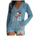 thumbnail image 1 of Womens Christmas Long Sleeve Shirt Funny Xmas Doodles Graphic Tee Long Sleeve V-Neck Holiday Family Party Matching Tops, 1 of 3