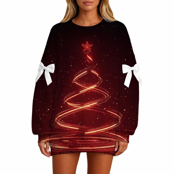 Womens Christmas Long Sleeve Sweatshirt Soft Round Neck Easy Care Printed for Everyday Outfits Great for Christmas Parties and Photos and Events