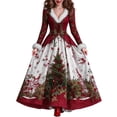 Womens Christmas Maxi Dress V Neck Long Sleeve , Traditional Red Green ...