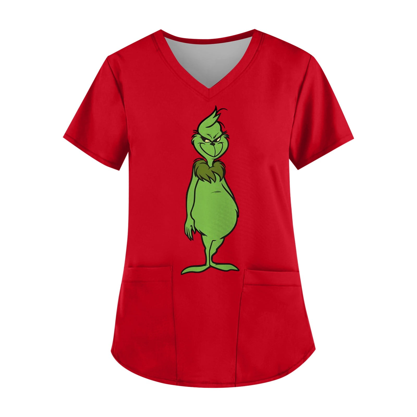 Womens Christmas Nurse Uniforms Funny Green 𝑮𝒓𝒊𝒏𝒄𝒉𝒔 Print Scrub Tops