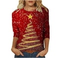 thumbnail image 1 of Womens Christmas Outfit Glitter Snowflake Shirt Womens Tops 3/4 Sleeve Round Neck Casual T Shirt Dressy Trendy Tops, 1 of 4