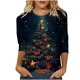 thumbnail image 1 of Womens Christmas Outfit Glitter Snowflake Shirt Womens Tops 3/4 Sleeve Round Neck Casual T Shirt Dressy Trendy Tops, 1 of 4