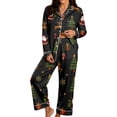 thumbnail image 1 of Womens Christmas Pajama Set Long Sleeve Collared Sleep Shirt and Lounge Pants Festive Holiday Loungewear Outfit for Home, 1 of 5