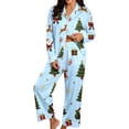 thumbnail image 1 of Womens Christmas Pajama Set Long Sleeve Collared Sleep Shirt and Lounge Pants Festive Holiday Loungewear Outfit for Home, 1 of 5