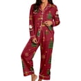 thumbnail image 1 of Womens Christmas Pajama Set Long Sleeve Collared Sleep Shirt and Lounge Pants Festive Holiday Loungewear Outfit for Home, 1 of 5
