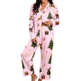 thumbnail image 1 of Womens Christmas Pajama Set Long Sleeve Collared Sleep Shirt and Lounge Pants Festive Holiday Loungewear Outfit for Home, 1 of 5